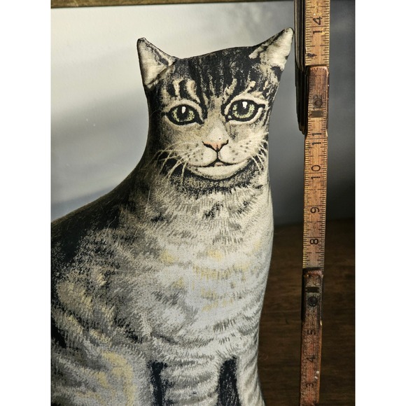 Vintage Fabric Cat Figurine country Tabby Kitten primitive doorstop - Picture 6 of 6